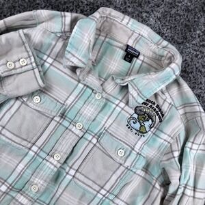 Patagonia Shirt Womens 6 Gray Plaid Organic Cotton Flannel Button Up Embroidered